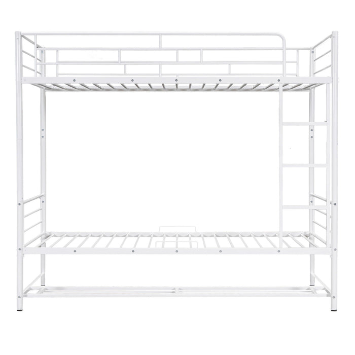 Twin Over Twin Metal Bunk Bed With Shelf And Guardrails