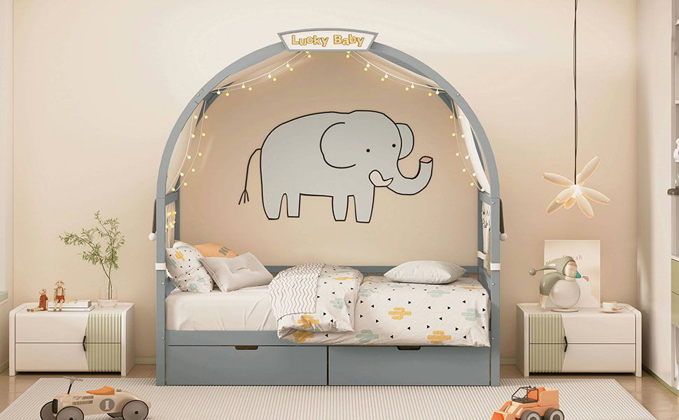 Bed With Arched Roof And 2 Drawers