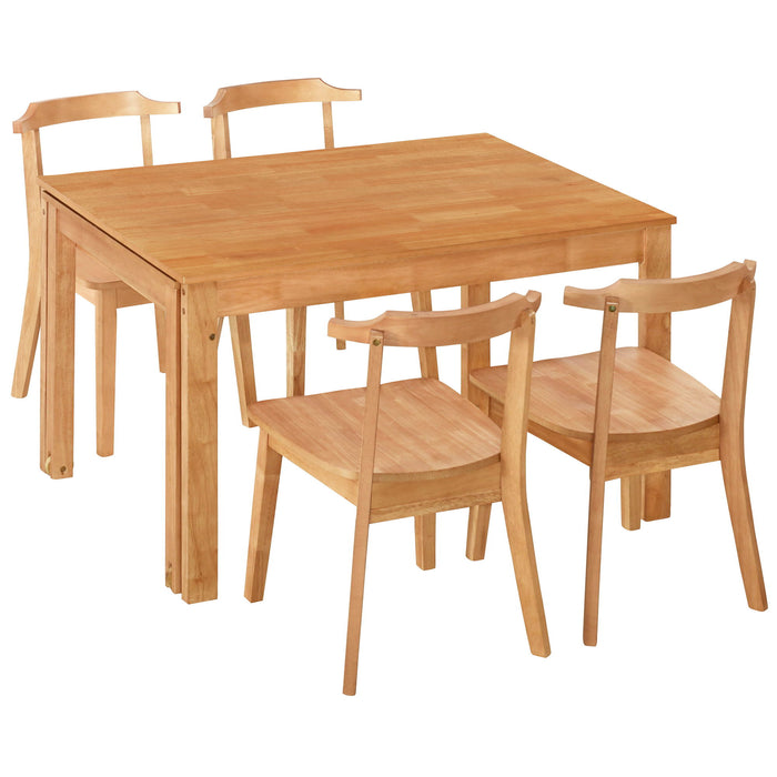 Topmax - 5 Piece Farmhouse Extendable Dining Table Set With Wheels Kitchen Table Set With Pull-Out Side Table And Dining Chairs For Small Places