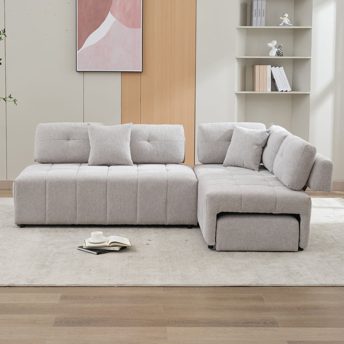 L-Shaped Sofa Sectional Sofa Couch With 2 Stools And 2 Lumbar Pillows For Living Room