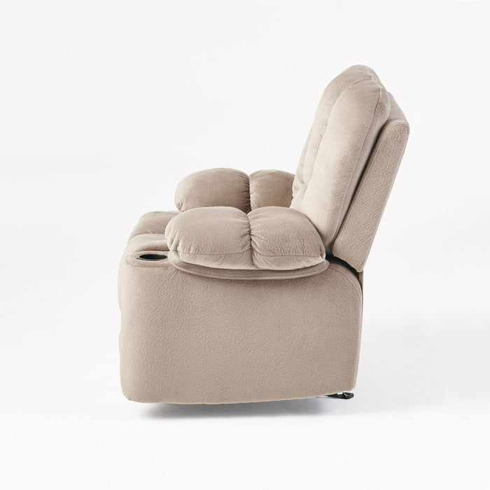 Luxurious Manual Recliner Chair With Skin-Friendly Fabric And Dual Cup Holders