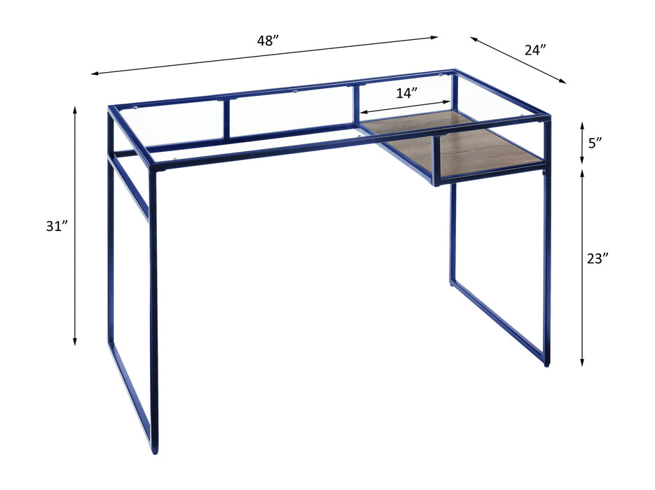 Yasin - Glass Top Writing Desk - Blue