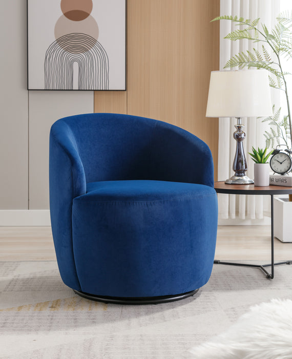 Velvet Fabric Swivel Accent Armchair Barrel Chair With Powder Coating Metal Ring