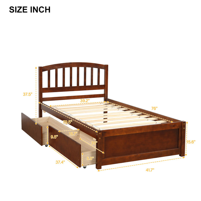 Platform Storage Bed Wood Bed Frame With Two Drawers And Headboard