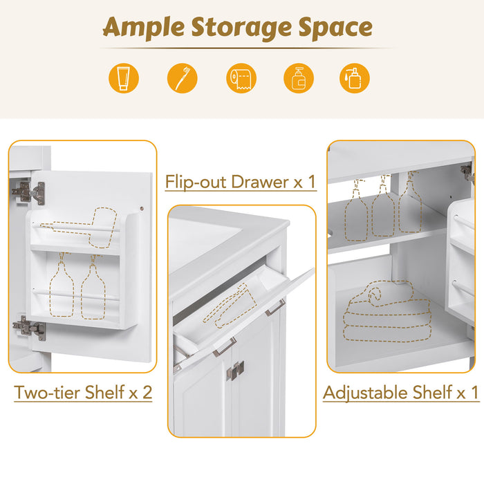 Bathroom Vanity With Ceramic Sink, Modern Single Bathroom Cabinet With 2 Doors And A Shelf, Soft Close Doors