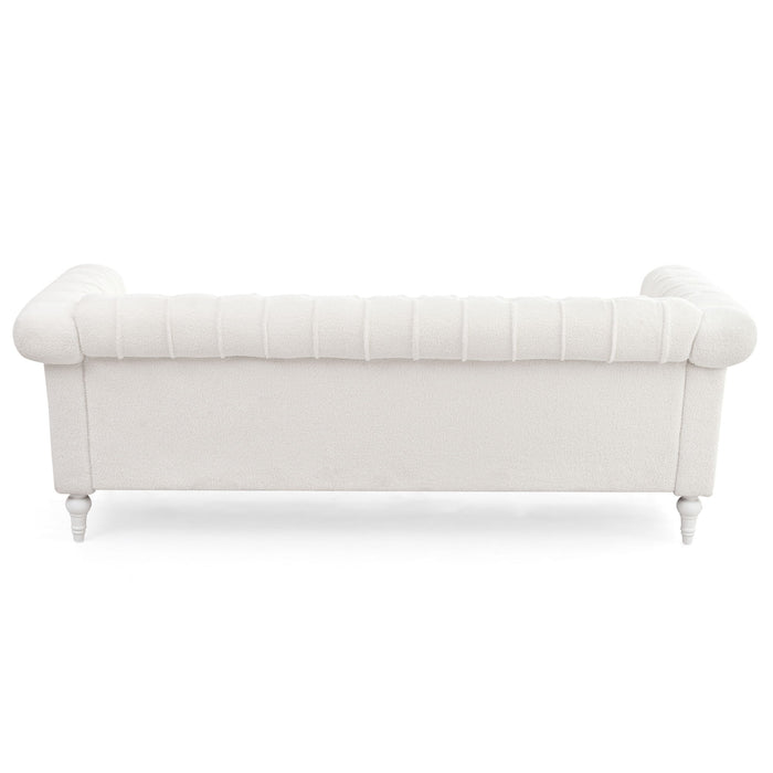 Traditional Square Arm Removable Cushion 3 Seater Sofa - White