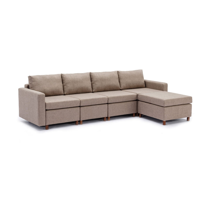 4 Seat Module Sectional Sofa Couch With 1 Ottoman For Living Room, Seat Cushion And Back Cushion Non-Removable And Non-Washable