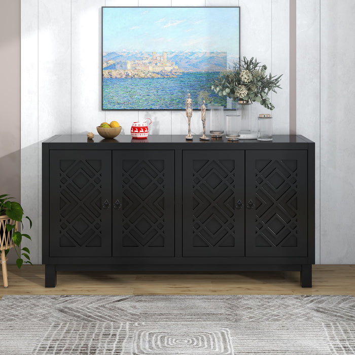 Large Storage Space Sideboard, 4 Door Buffet Cabinet With Pull Ring Handles For Living Room, Dining Room