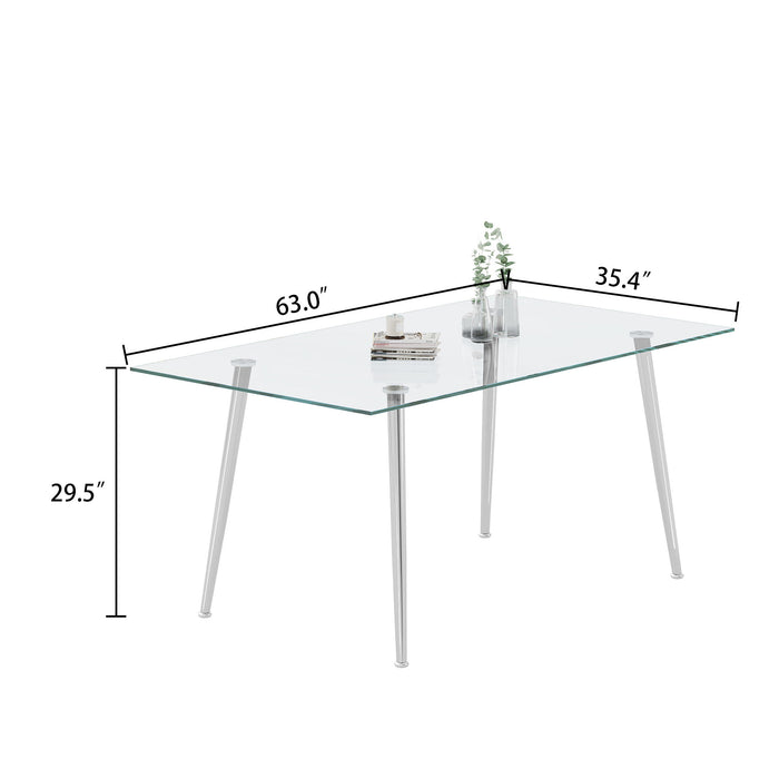 Tempered Glass Top Dining Table With Stainless Steel Legs