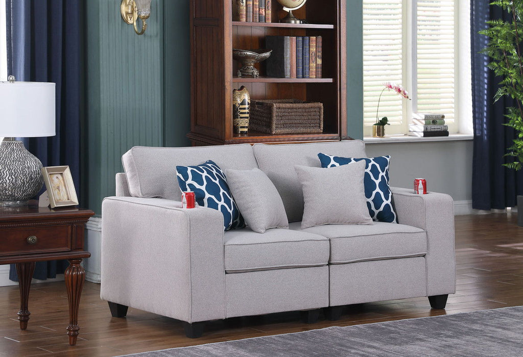 Cooper - Linen Loveseat With Cupholder - Light Gray