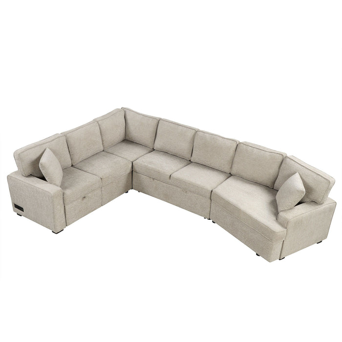 L-Shaped Sofa Sectional Sofa Couch Pull-Out Sofa Bed With Charging Devices And Cup Holders For Living Room