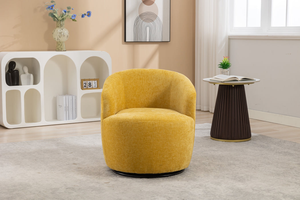 Chenille Fabric Swivel Accent Armchair Barrel Chair With Powder Coating Metal Ring