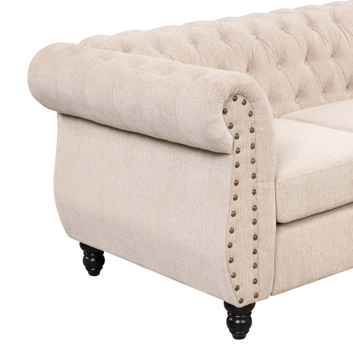 Modern Sofa Dutch Plush Upholstered Sofa, Solid Wood Legs, Buttoned Tufted Backrest