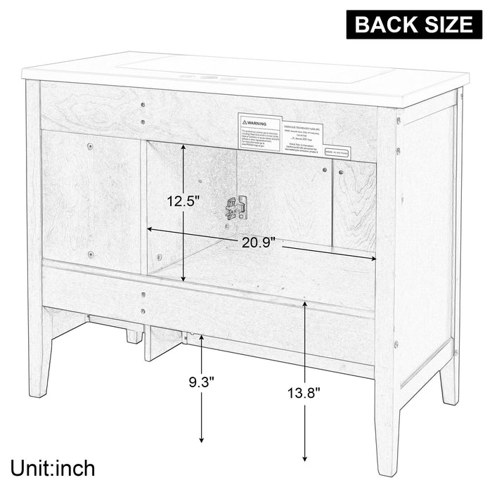 Bathroom Vanity With Ceramic Basin, Bathroom Storage Cabinet With Two Doors And Drawers, Solid Frame, Metal Handles