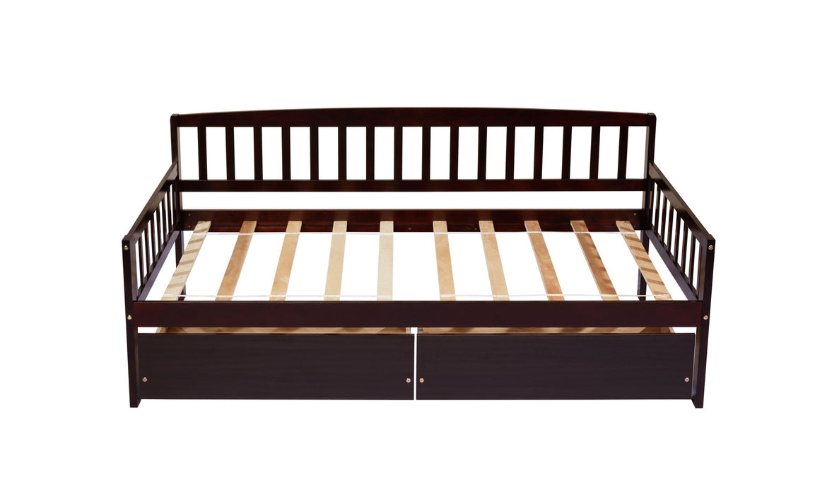 Pine Wood Daybed With Two Storage Drawers, Sofa Bed With Bed Platform Of 10 Support Slats