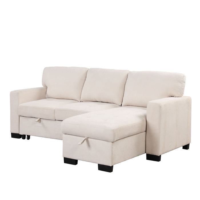 Stylish And Functional Light Chaise Lounge Sectional With Storage Rack Pull-Out Bed Drop Down Table And USB Charger