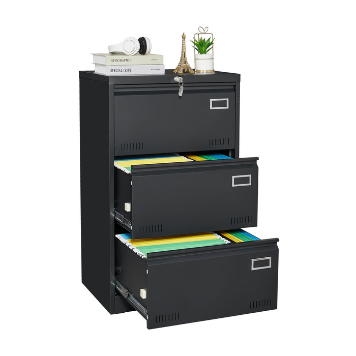 Filing Cabinet Lateral File Cabinet 3 Drawer, Locking Metal File Cabinets Three Drawer, Office Filing Cabinet With Lock Drawers For Home Office