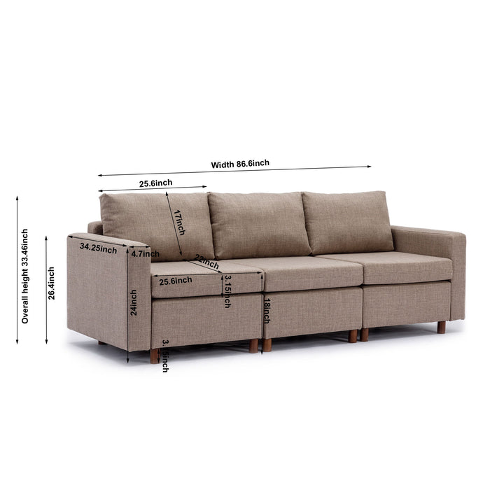 3 Seat Module Sectional Sofa Couch With 1 Ottoman For Living Room, Seat Cushion And Back Cushion Non-Removable And Non-Washable