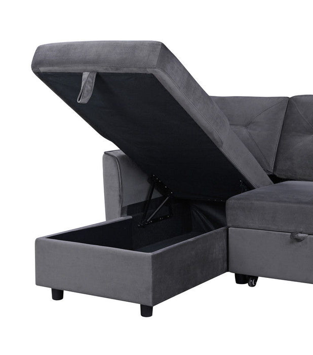 Hudson - Velvet Reversible Sleeper Sectional Sofa With Storage Chaise - Dark Gray