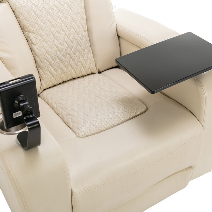 270° Swivel Power Recliner Individual Seat Home Theater Recliner With Comforable Backrest, Tray Table, Phone Holder, Cup Holder, USB Port, Hidden Arm Storage For Living Room