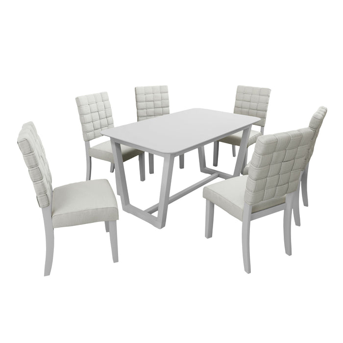 7 Pieces Dining Set Include 6 Chairs linen & Rubber Wood Legs And 1 Table - Light Beige