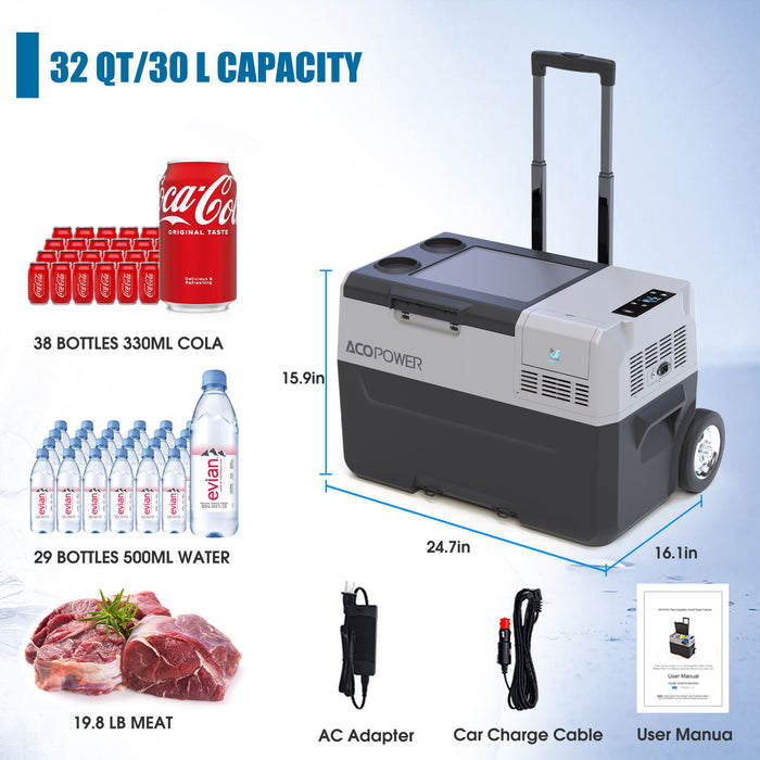 Car Freezer Portable Refrigerator Freezer With App Control And 6'' Off-Road Wheels, 12V, 45W Cooler Freezer, Low Noice