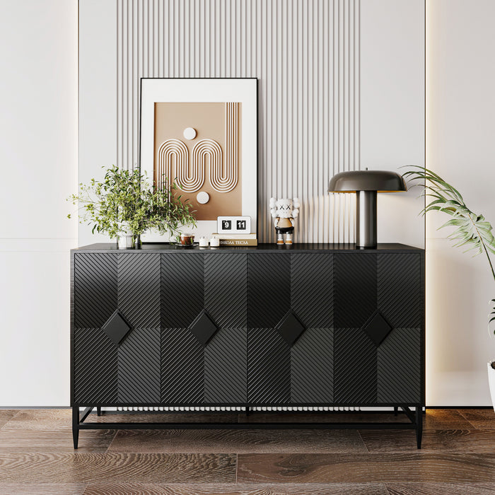 Accent Lacquered 4 Door Wooden Cabinet Sideboard Buffet Server Cabinet Storage Cabinet, For Living Room, Entryway, Hallway, Office, Kitchen And Dining Room - Matte Black