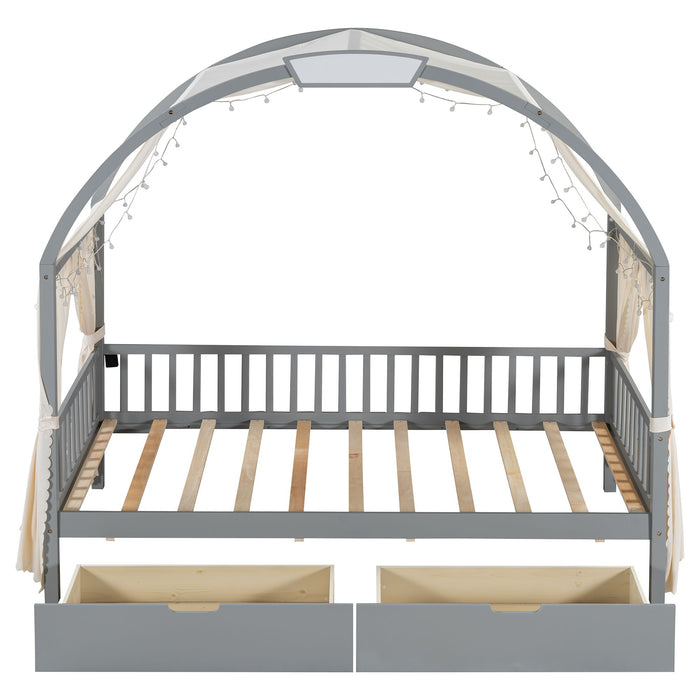 Bed With Arched Roof And 2 Drawers