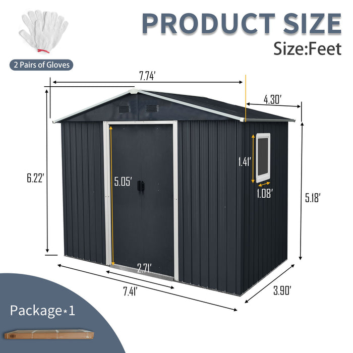 88.98" Outdoor Metal Storage Shed With Window