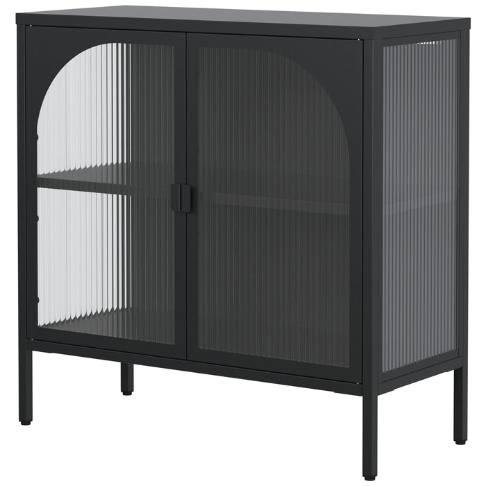 Metal Sideboard Cabinet, Accent Storage Cabinet With 2 Glass Doors, Modern Coffee Bar Cabinet With Adjustable Shelves 154 Lbs Capacity For Kitchen, Living Room And Hallway