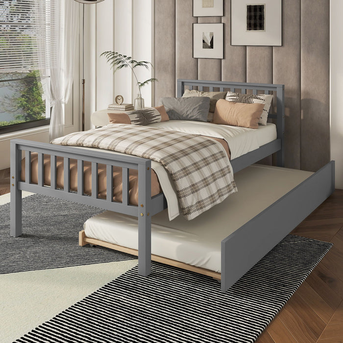 Twin Bed With Trundle, Platform Bed Frame With Headboard And Footboard, For Bedroom Small Living Space, No Box Spring Needed