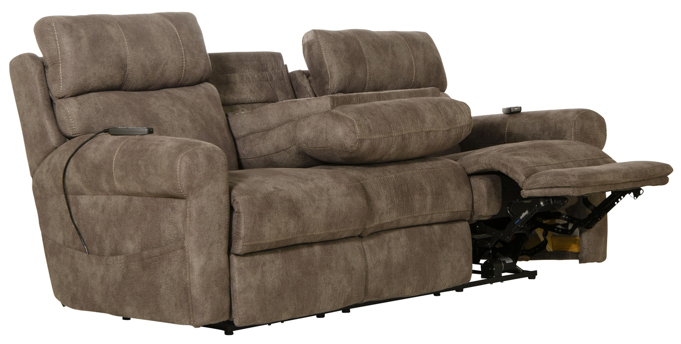 Tranquility - Power Headrest Power Lay Flat Reclining Sofa With DDT / CR3 Heat / Massage / Lumbar - Pewter