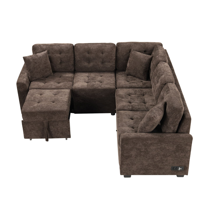 L-Shape Sofa Bed Pull-Out Sleeper Sofa With Wheels, USB Ports, Power Sockets For Living Room