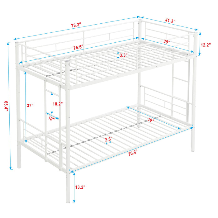 Twin Over Twin Metal Bunk Bed - White