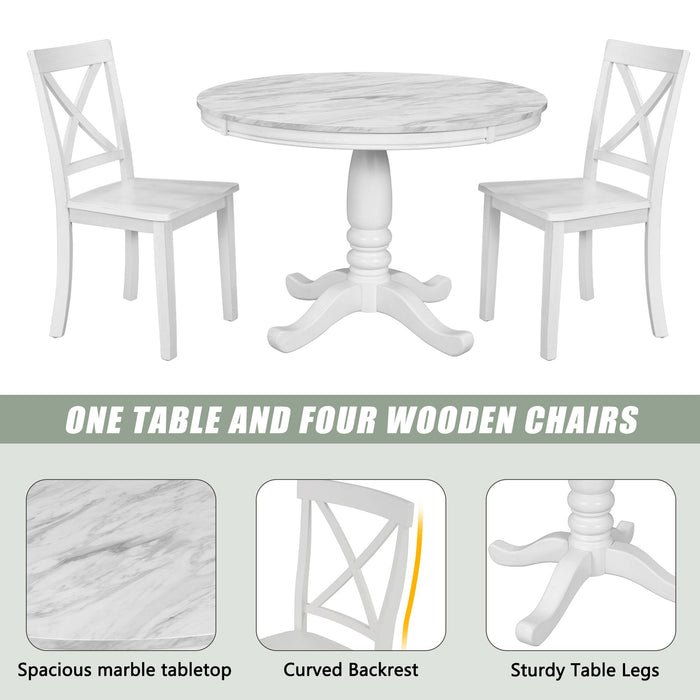 5 Pieces Dining Table And Chairs Set For 4 Persons, Kitchen Room Solid Wood Table With 4 Chairs