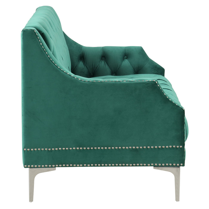 Modern Sofa Dutch Plush Upholstered Sofa With Metal Legs, Button Tufted Back - Green