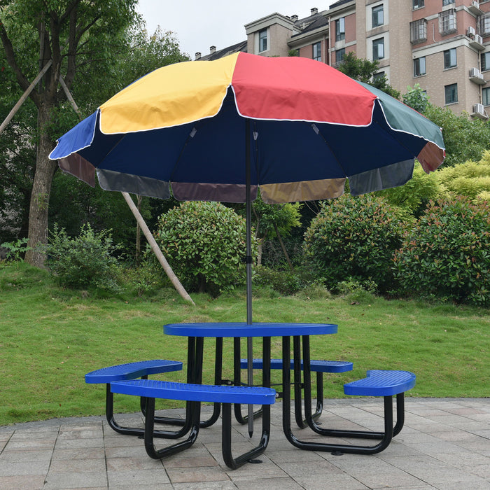 Round Outdoor Steel Picnic Table With Umbrella Pole