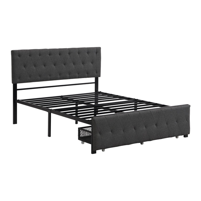 Full Size Storage Bed Metal Platform Bed With A Big Drawer - Gray