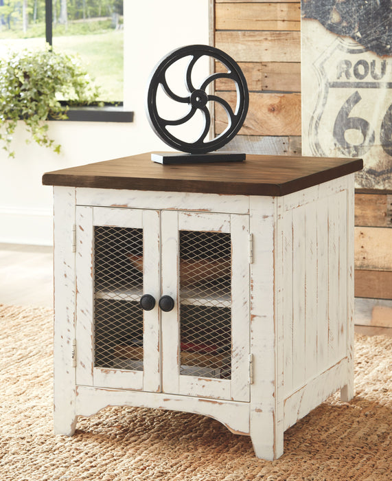 Wystfield - White / Brown - Rectangular End Table - 2 Doors