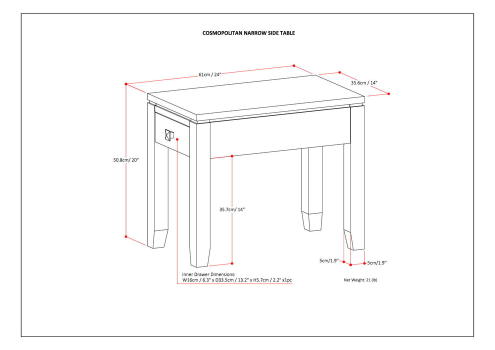 Cosmopolitan - Narrow Side Table - Mahogany Brown