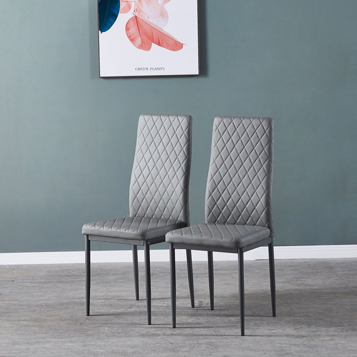 Modern Minimalist Dining Chairs, Fireproof Leather Sprayed, Metal Pipe Diamond Grid Pattern