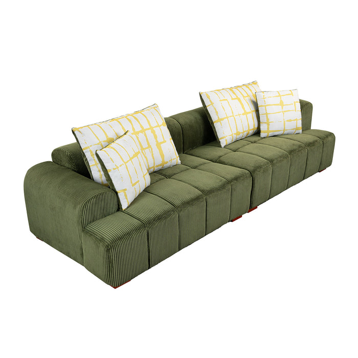 Modern Couch Corduroy Comfy Sofa With Rubber Wood Legs, 4 Pillows For Living Room