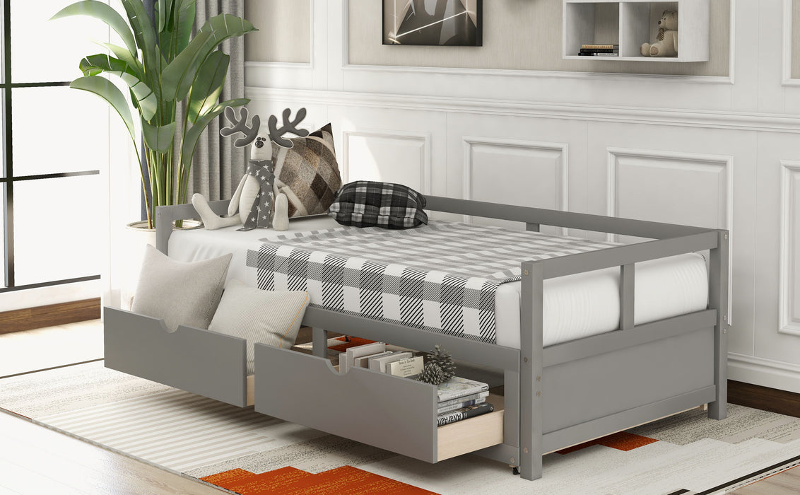 Wooden Daybed With Trundle Bed And Two Storage Drawers, Extendable Bed Daybed, Sofa Bed For Bedroom Living Room