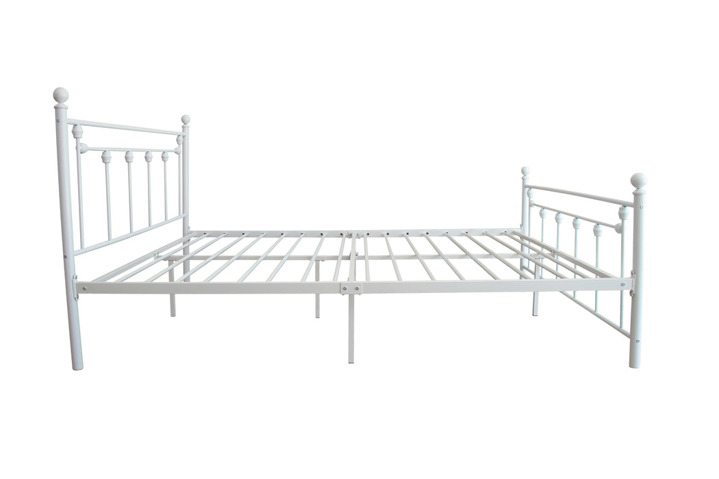 Queen Size Metal Bed, Frame With Headboard And Footboard - White