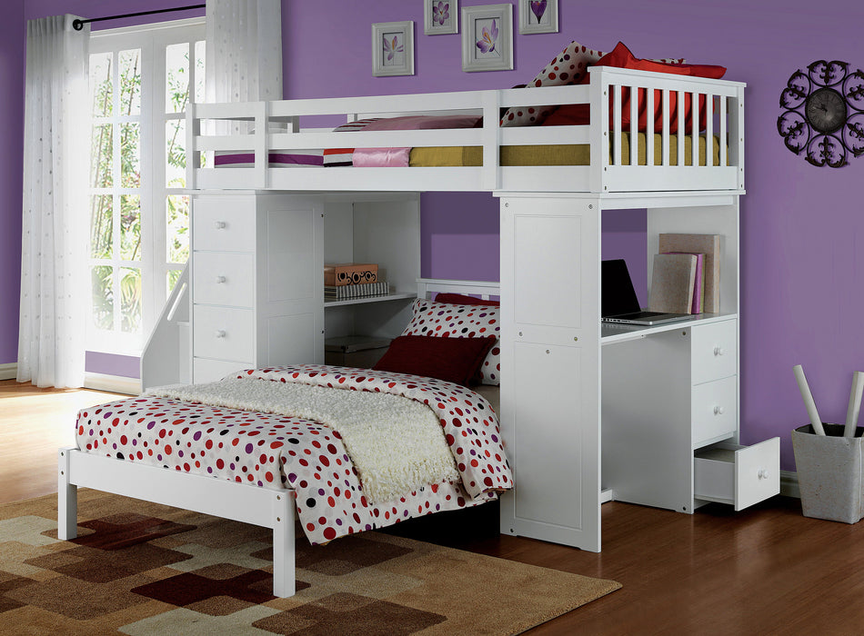 Freya - Twin Loft Bed With Storage (Not Including The Bottom Twin Bed) - White