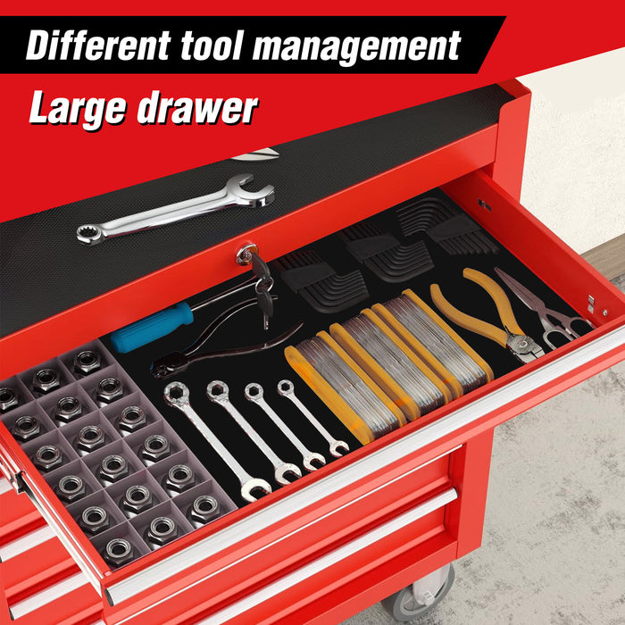 Rolling Tool Chest With 7 Drawer Tool Box With Wheels Multifunctional Tool Cart Mechanic Tool Storage Cabinet For Garage, Warehouse, Workshop, Repair Shop - Red