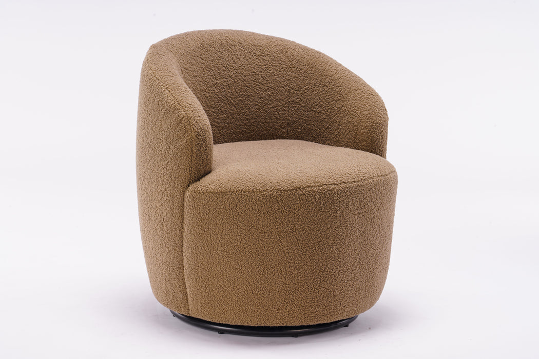 Teddy Fabric Swivel Accent Armchair Barrel Chair With Powder Coating Metal Ring