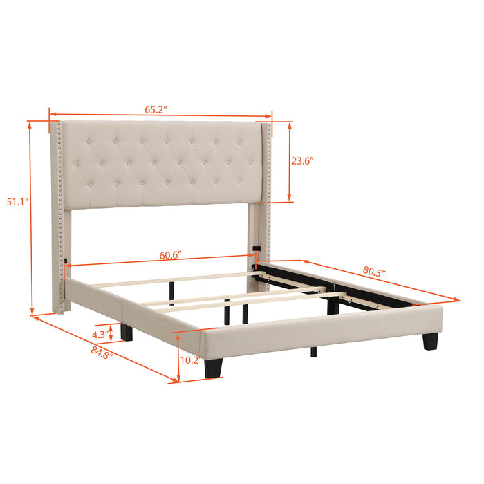 Upholstered Platform Bed With Classic Headboard, No Box Spring Needed