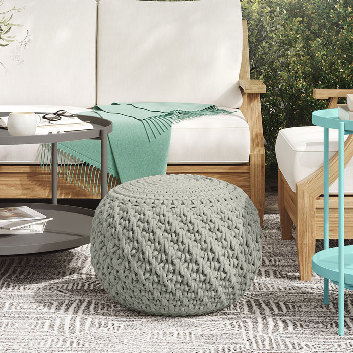 Nisi - Round Knitted Outdoor / Indoor Pouf - Light Grey