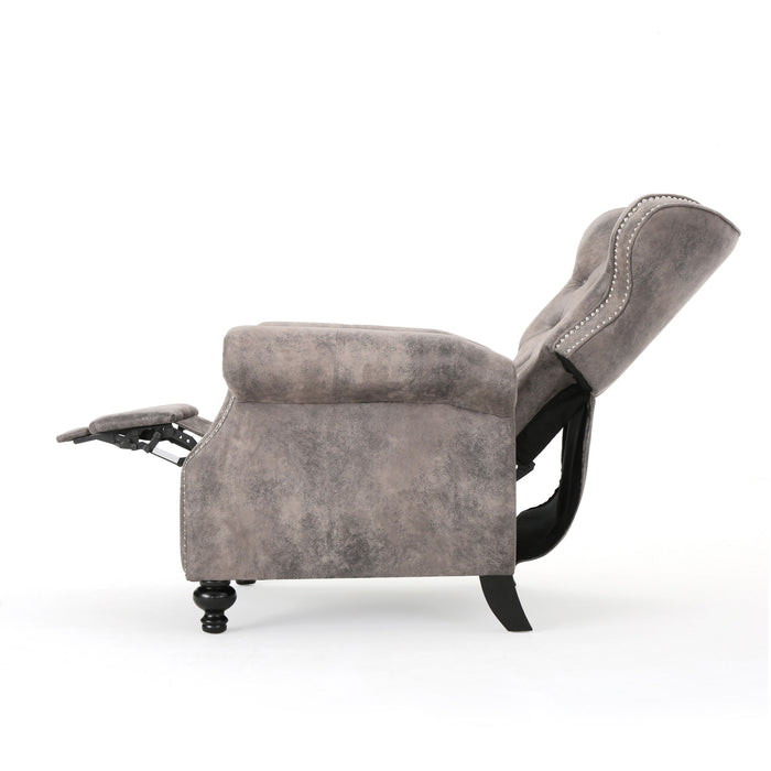 Accented Push Back Recliner Chair With Rolled Arms, Enjoy Cocooning Comfort